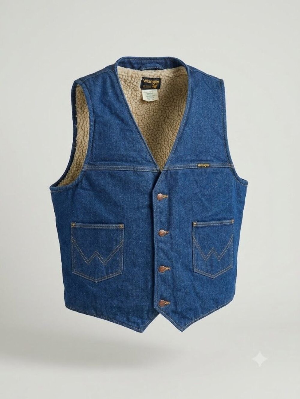 Wrangler Sherpa-Lined Denim Vest XL 100% Cotton Shell Vintage Made In USA